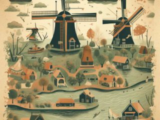 fictionele map van nederland met windmolens