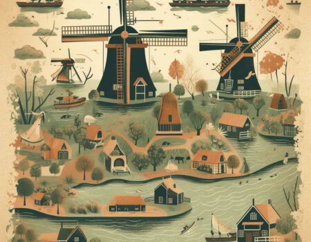 fictionele map van nederland met windmolens